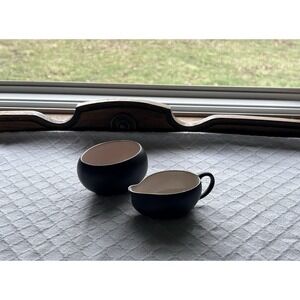 Vintage West Germany Pottery MCM Black Pink Creamer & Sugar Set Atomic Modern